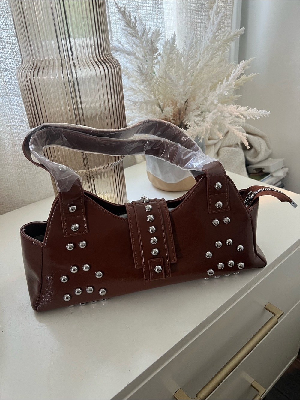 Studded Brown Shoulder Bag